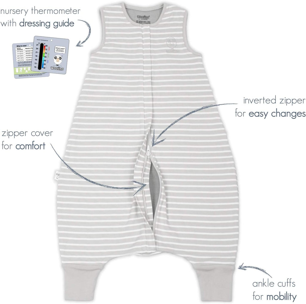 4 Season Baby Sleep Bag with Feet, Merino Wool and Organic Cotton Walker Sleep Bag Sack, Toddler Sleeping Bag, 18-36M, Gray